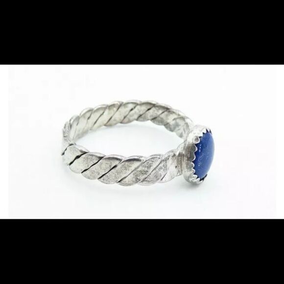 Vintage Sterling Silver Lapis Lazuli Twist Solitaire ring size 7.5 - Picture 3 of 4